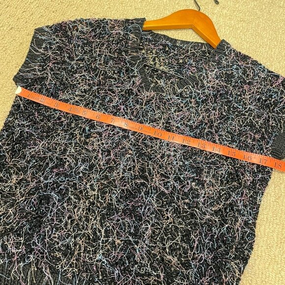 Vintage Handknit Black Rainbow Confetti Crochet Sweater Tee - Picture 12 of 12